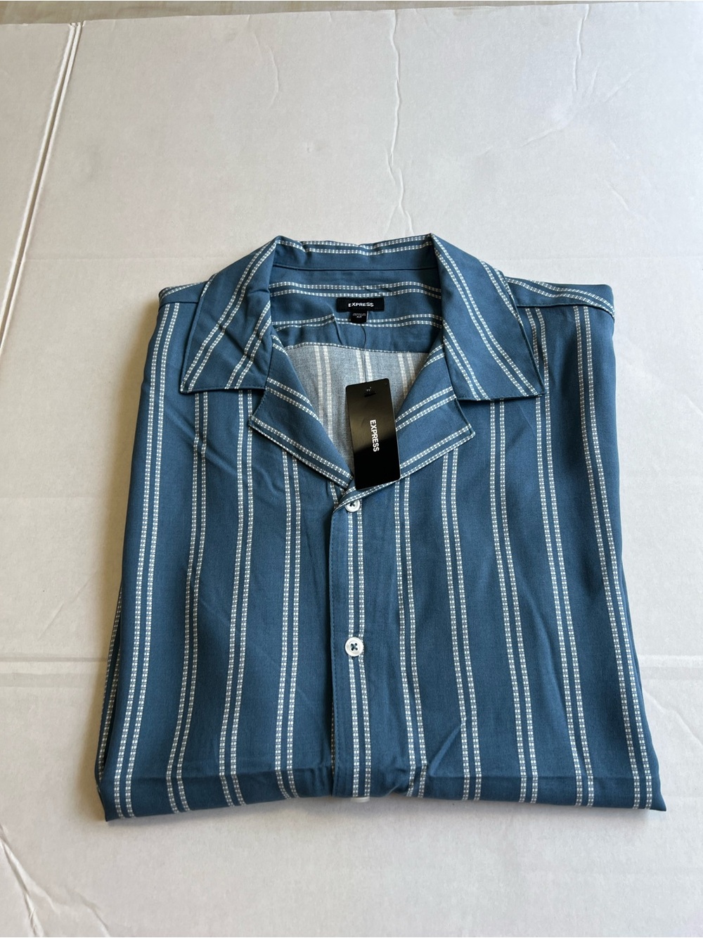 Express Blue and White Vertical Stripe Button-Down Shirt